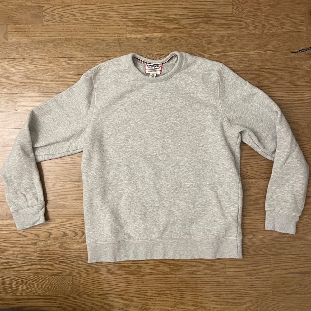Lands End Serious Sweats Mens Crew Sweatshirt in Grey, M